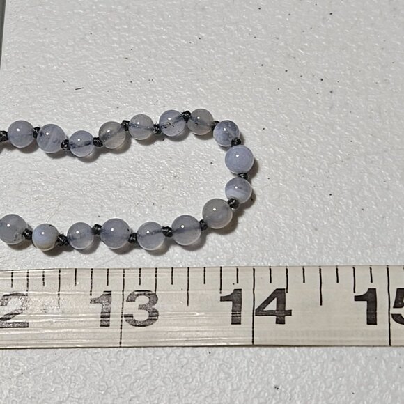 Elegant Blue Agate Knotted Bead Necklace Classic Minimalistic Jewelry Healing - Picture 6 of 6